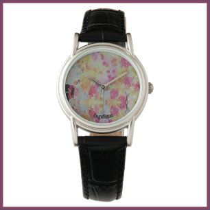 Abstrakt Rosa Black and Gult Armbandsur