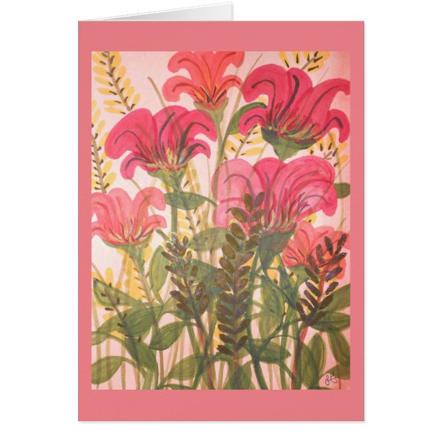 Abstrakt rosa blom- vattenfärg hälsningskort (Framsidan)