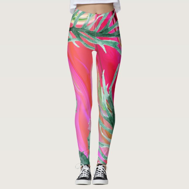 abstrakt rosa blommigt dekorativ kudde leggings (Framsida)