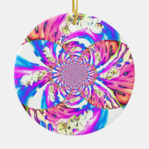 Abstrakt rosa blommigt mandala rosa orchids julgransprydnad keramik