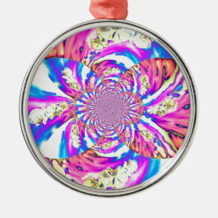 Abstrakt rosa blommigt mandala rosa orchids julgransprydnad metall