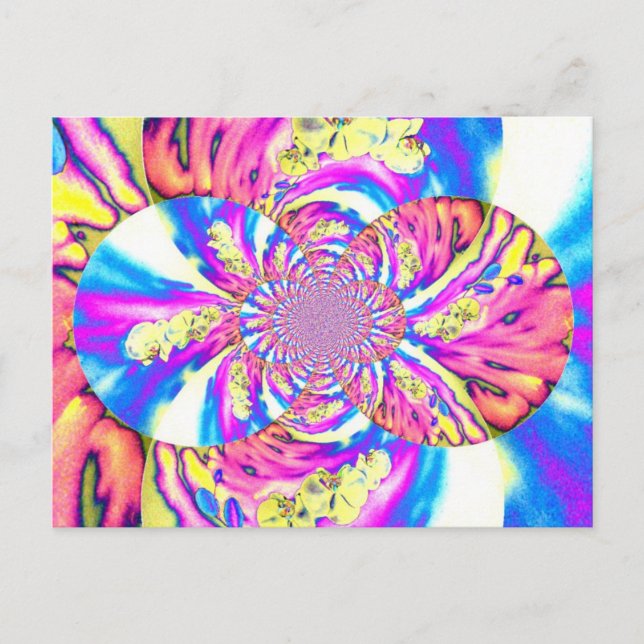 Abstrakt rosa blommigt  mandala rosa orchids vykort (Framsida)