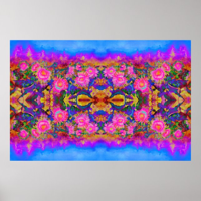 Abstrakt rosa blommigt rosa solrosblomma fält poster (Framsidan)