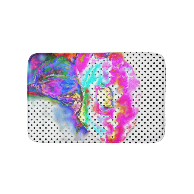 Abstrakt rosa blommigt vattenfärg polka dots badrumsmatta (Framsidan)