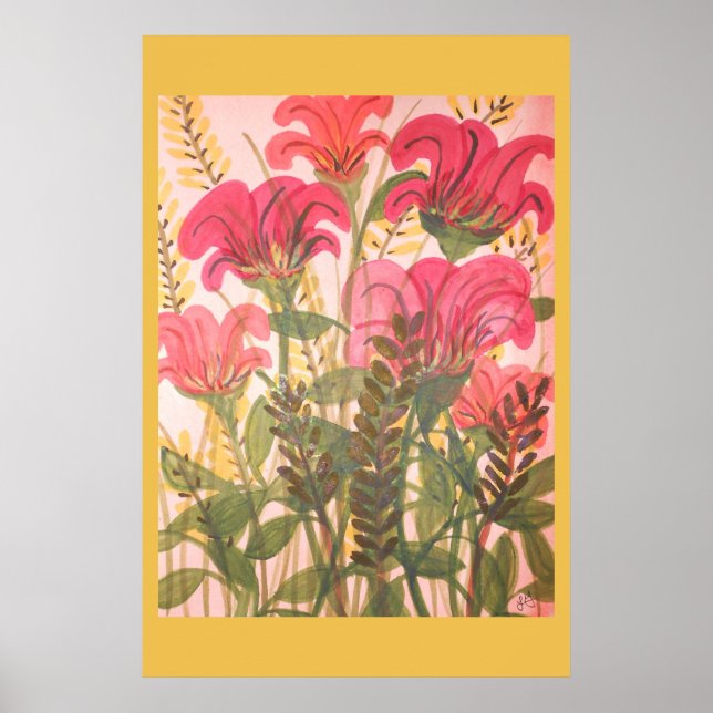 Abstrakt rosa blommigt vattenfärg poster (Framsidan)