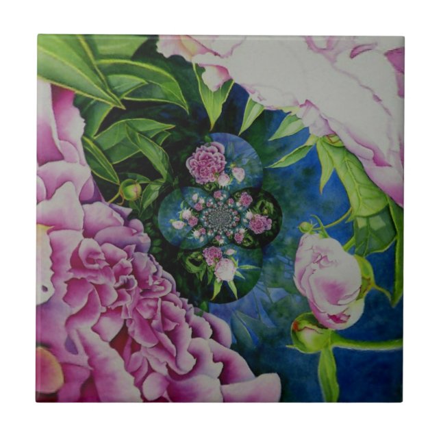 Abstrakt rosa blommigt vattenfärgsmålning kakelplatta (Framsidan)