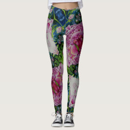 Abstrakt rosa blommigt vattenfärgsmålning leggings