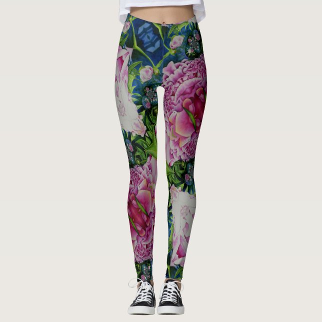 Abstrakt rosa blommigt vattenfärgsmålning leggings (Framsida)