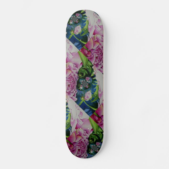 Abstrakt rosa blommigt vattenfärgsmålning mini skateboard bräda 18,7 cm (Framsida)
