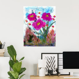 Abstrakt Rosa Blommor Floral Botanisk Målning Poster