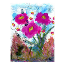 Abstrakt Rosa Blommor Floral Botanisk Målning
