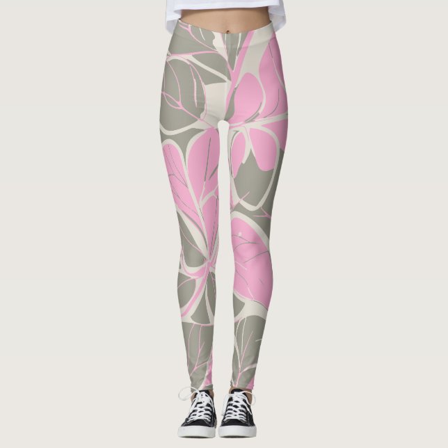 Abstrakt Rosa Blomning Leggings (Framsida)