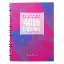 Abstrakt Rosa Blue 40th Birthday Guest Bok 10a Anteckningsbok Med Spiral