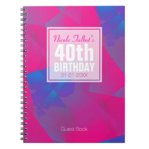 Abstrakt Rosa Blue 40th Birthday Guest Bok 10a Anteckningsbok Med Spiral