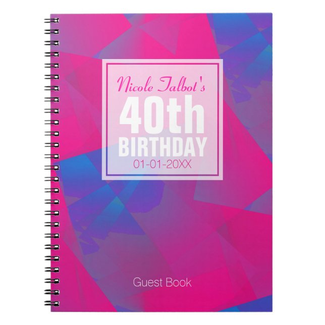 Abstrakt Rosa Blue 40th Birthday Guest Bok 10a Anteckningsbok Med Spiral (Framsidan)