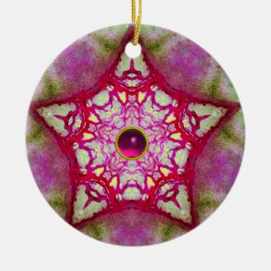ABSTRAKT ROSA BLUE STAR MED FUCHSIA GEM STONE JULGRANSPRYDNAD KERAMIK