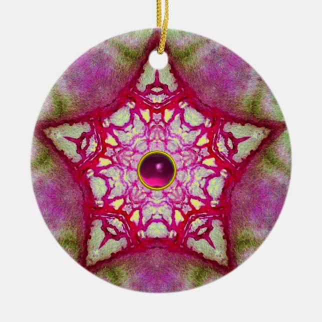 ABSTRAKT ROSA BLUE STAR MED FUCHSIA GEM STONE JULGRANSPRYDNAD KERAMIK (Framsidan)