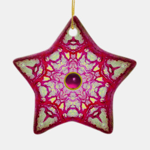 ABSTRAKT ROSA BLUE STAR MED FUCHSIA GEM STONE JULGRANSPRYDNAD KERAMIK