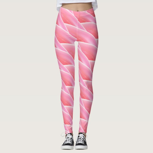 Abstrakt Rosa Curly Wave Mönster Leggings (Framsida)