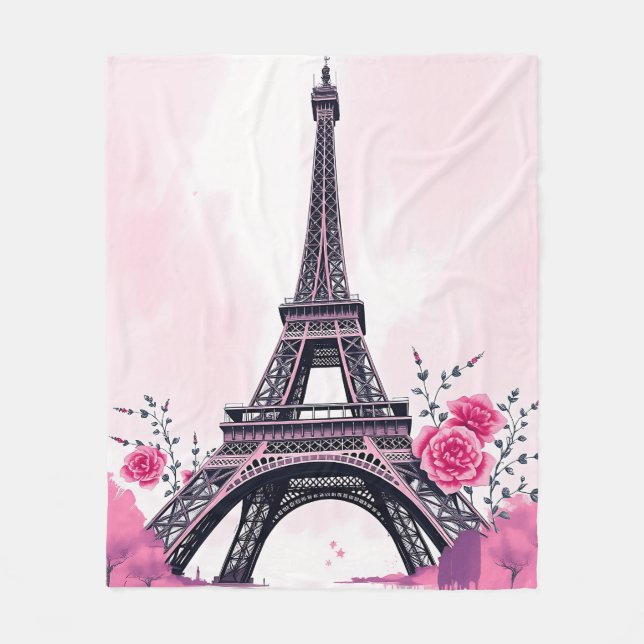Abstrakt Rosa Eiffel Torn Art Fleecefilt (Framsidan)