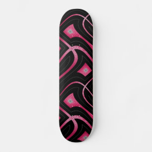 Abstrakt Rosa Falskt Läder och Svart Design Skateboard Bräda 20 Cm