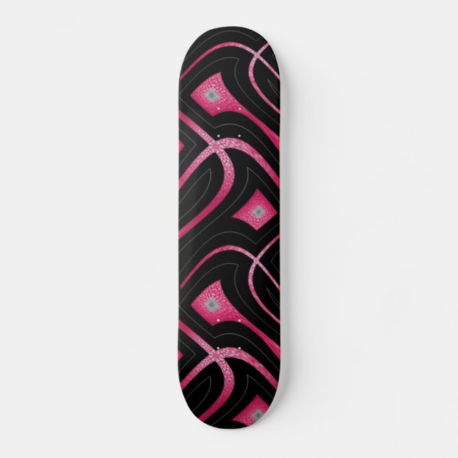 Abstrakt Rosa Falskt Läder och Svart Design Skateboard Bräda 20 Cm (Framsida)