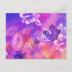Abstrakt Rosa Flowers and Bird Art Vykort