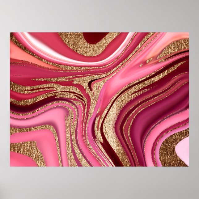 Abstrakt rosa flytande marmor med glitter guld poster (Framsidan)