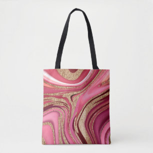Abstrakt rosa flytande marmor med glitter guld tygkasse
