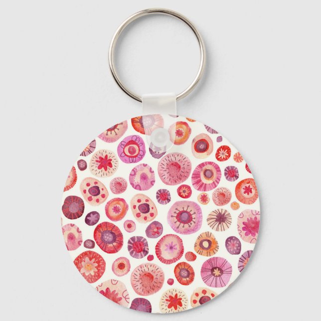 Abstrakt Rosa för Blommigt av vattenfärg i cirkel Nyckelring (Framsida)