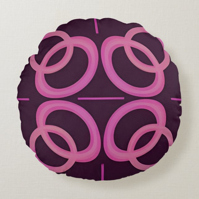 Abstrakt rosa geometrisk cirkelmönster rund kudde (Framsidan)
