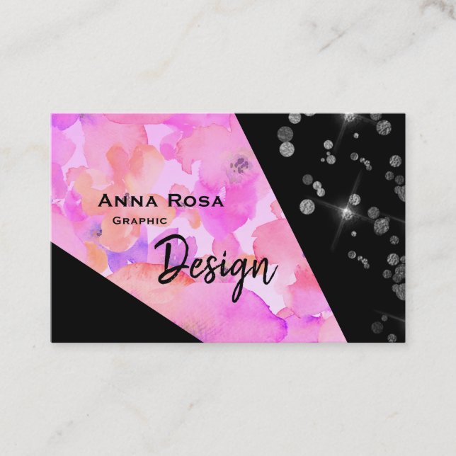 *~* Abstrakt Rosa Glitter Modern geometrisk Blommi Visitkort (Framsida)