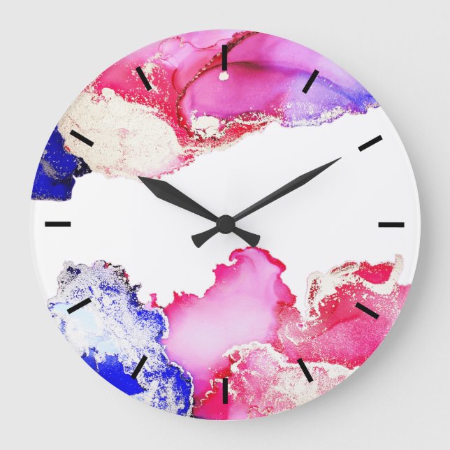 Abstrakt Rosa Guld Blue Acrylic Wall Clock Stor Klocka (Framsida)