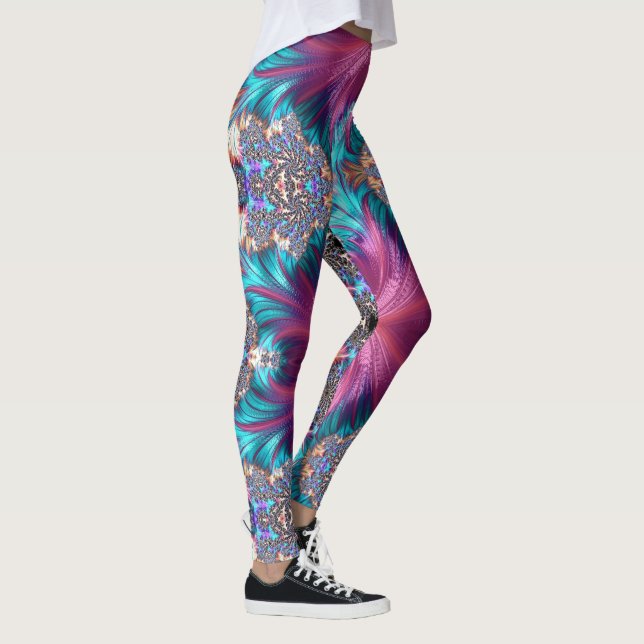 Abstrakt Rosa Guld Grått Aqua Running Joging Leggings (Höger)