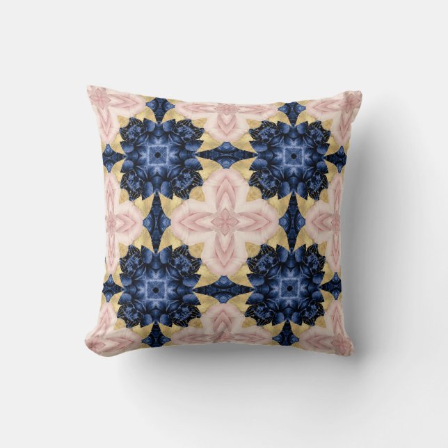 Abstrakt Rosa Guld Navy Blommigt Graphic Mönster Kudde (Framsida)