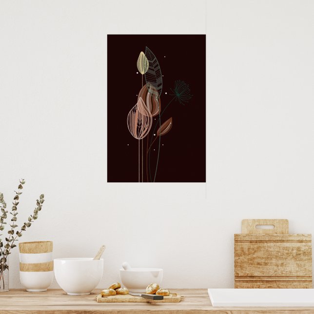 Abstrakt Rosa & Guld Tulips minimalistisk botanik Poster (Kök)
