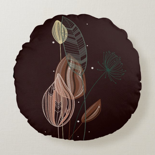 Abstrakt Rosa & Guld Tulips minimalistisk botanik Rund Kudde (Framsidan)