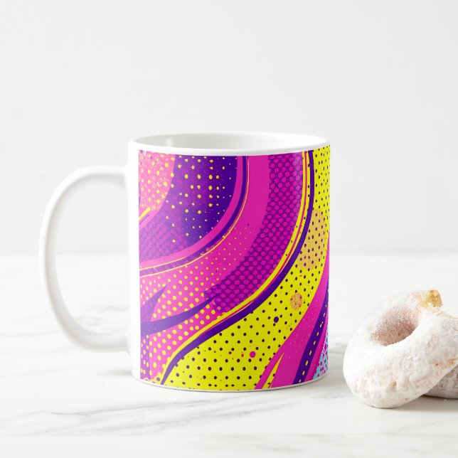 Abstrakt Rosa Gult Pop Art Mönster Kaffemugg (Med munk)