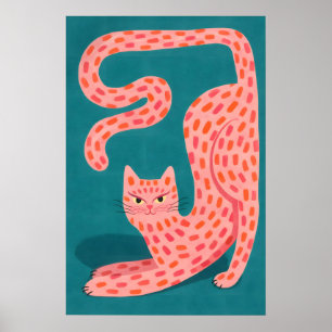 Abstrakt Rosa Katt Affisch, Färgglad Djur Vägg Poster