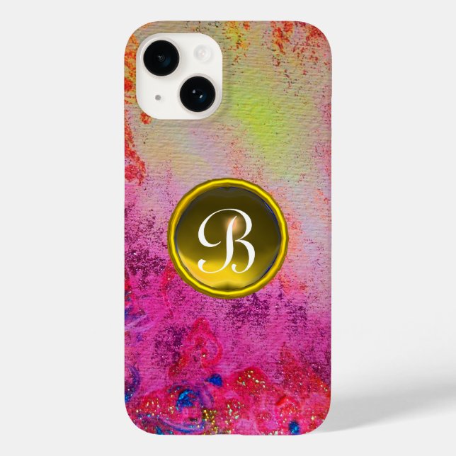 ABSTRAKT ROSA LILA BLOMMIGT  GULT GEM MONOGRAM (Baksida)
