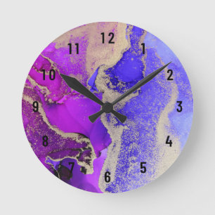 Abstrakt Rosa Lila Guld Large Clock Rund Klocka