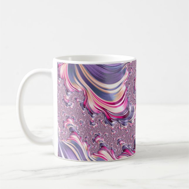 Abstrakt Rosa Lila Spiral Fractal Kaffemugg (Vänster)