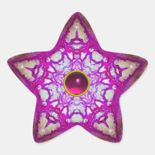 ABSTRAKT ROSA LILA STAR MED FUCHSIA GEM STONE STJÄRNFORMAT KLISTERMÄRKE