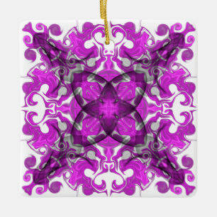 Abstrakt rosa mandala, psychedelic butterfly swirl julgransprydnad keramik