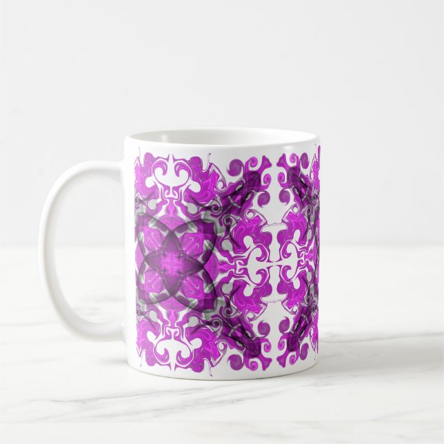 Abstrakt rosa mandala, psychedelic butterfly swirl kaffemugg (Vänster)