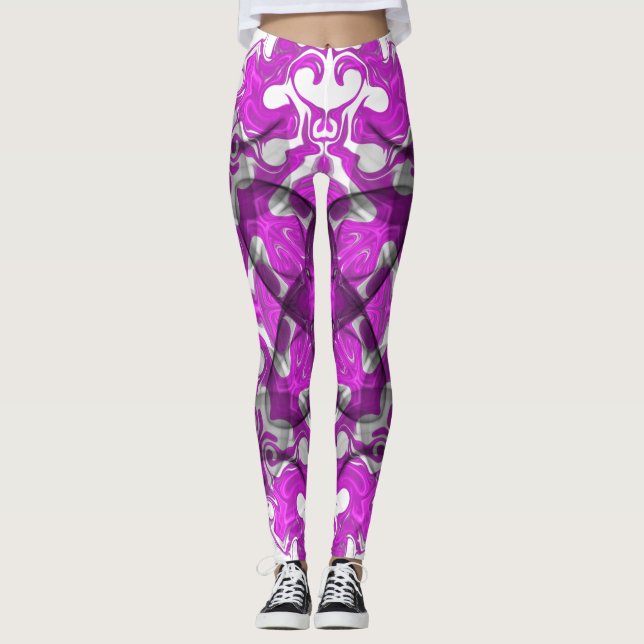 Abstrakt rosa mandala, psychedelic butterfly swirl leggings (Framsida)