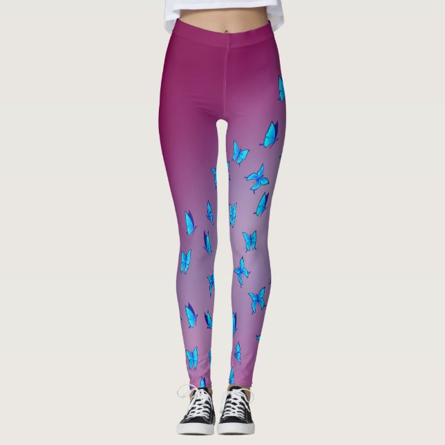 Abstrakt Rosa Måne och fjärilar Leggings (Framsida)