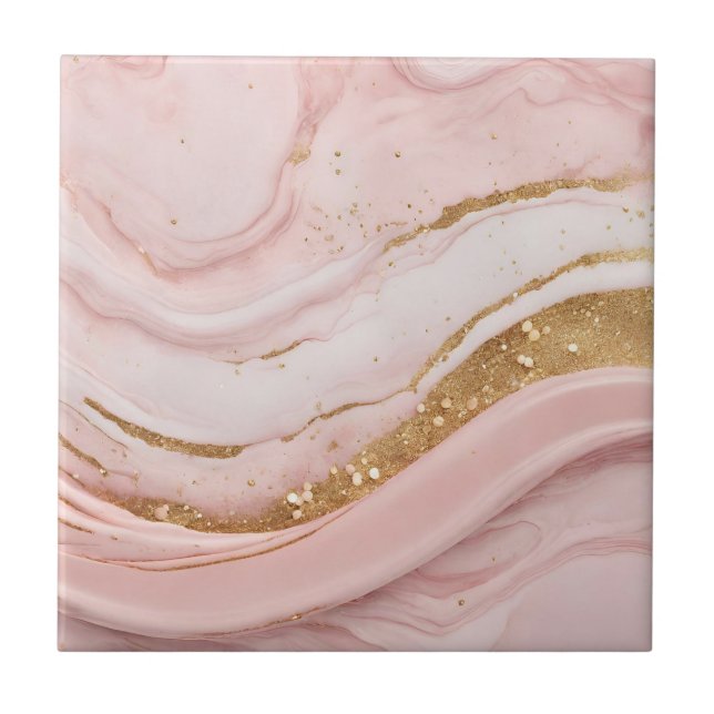 Abstrakt Rosa Marble Mönster med Faux Glitter Kakelplatta (Framsidan)