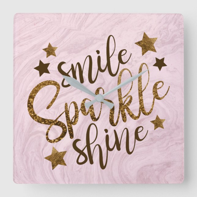 Abstrakt rosa Motivational guld- glitter för Fyrkantig Klocka (Framsida)