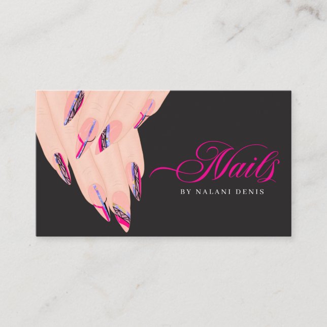 Abstrakt Rosa Nail Artist Affärskort Visitkort (Framsida)